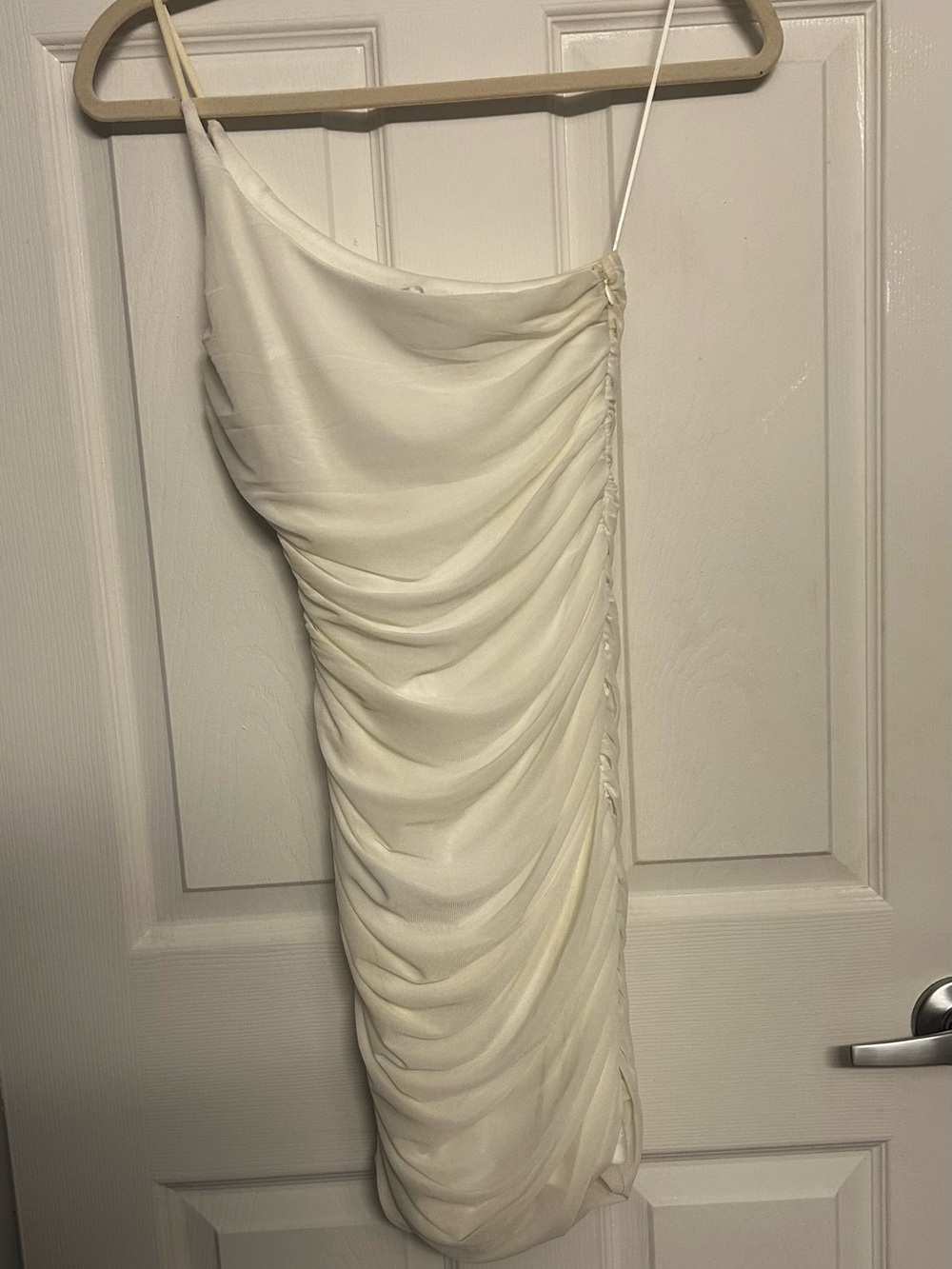 Princess Polly Cream One-Shoulder Ruched Slip Dress